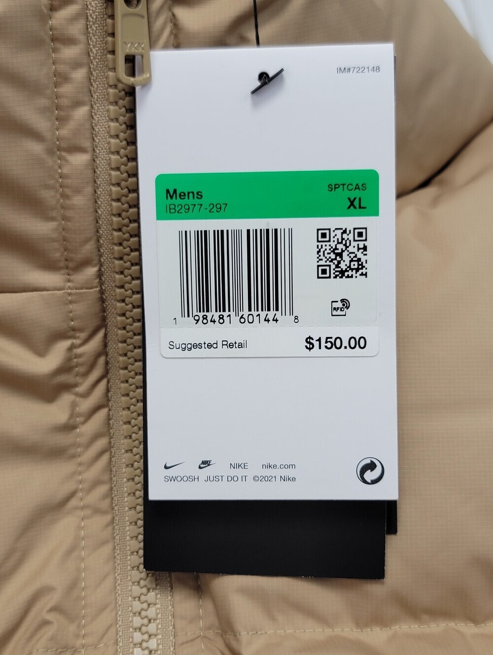 Nike Sportswear Club Men's Size XL Therma-FIT Down Puffer Vest Beige/White New - Picture 4 of 11
